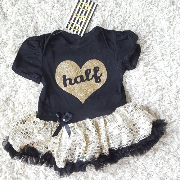 G&G Other - Baby Girls Half Birthday Tutu Dress Black and Gold Size 3-6M